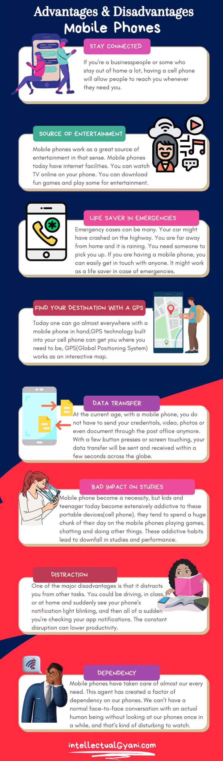 10 points of advantages and disadvantages of mobile phones